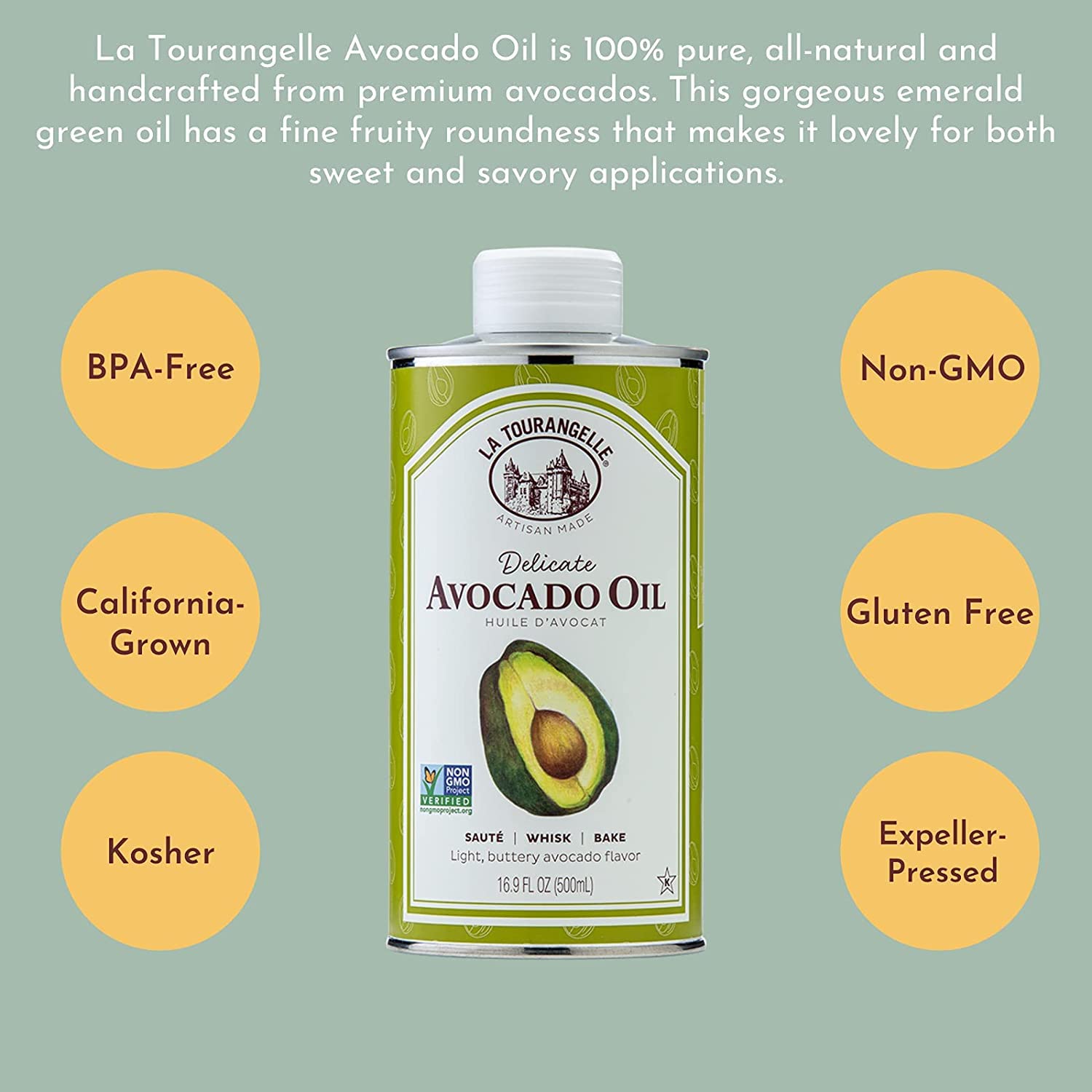 La Tourangelle, Avocado Oil, All-Natural Handcrafted from Premium Avocados, Great for Cooking, as Butter Substitute, and for Skin and Hair, 16.9 fl oz 3 La Tourangelle, Avocado Oil, All-Natural Handcrafted from Premium Avocados, Great for Cooking, as Butter Substitute, and for Skin and Hair, 16.9 fl oz