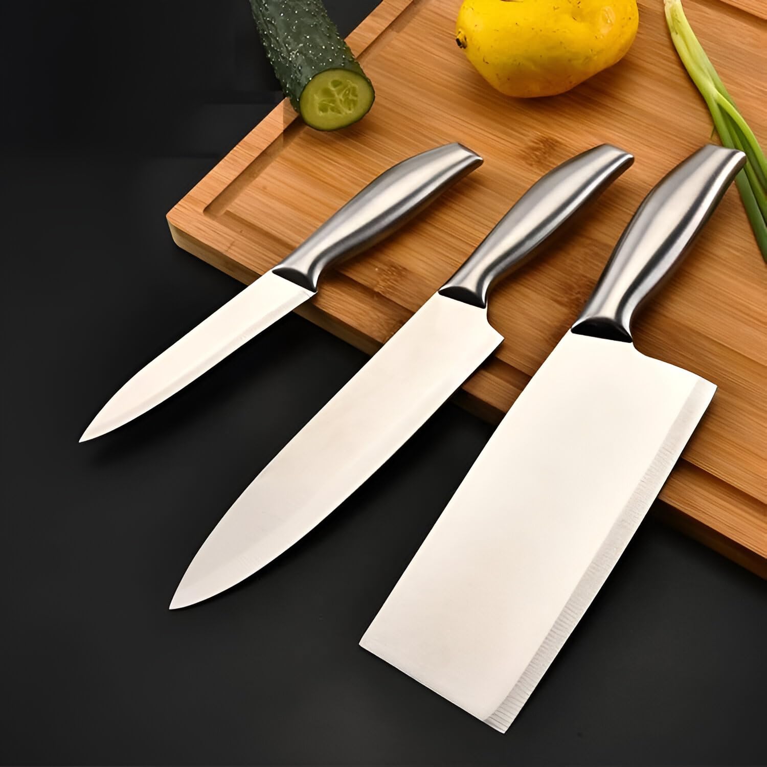 DOEASY Stainless Steel Professional Premium Japanese Kitchen Knife Set | Meat Knife | Chef Knife with Non-Slip Handle Razor Sharp Manual Sharpening for Home Kitchen and Restaurant (Silver, 3 Piece)