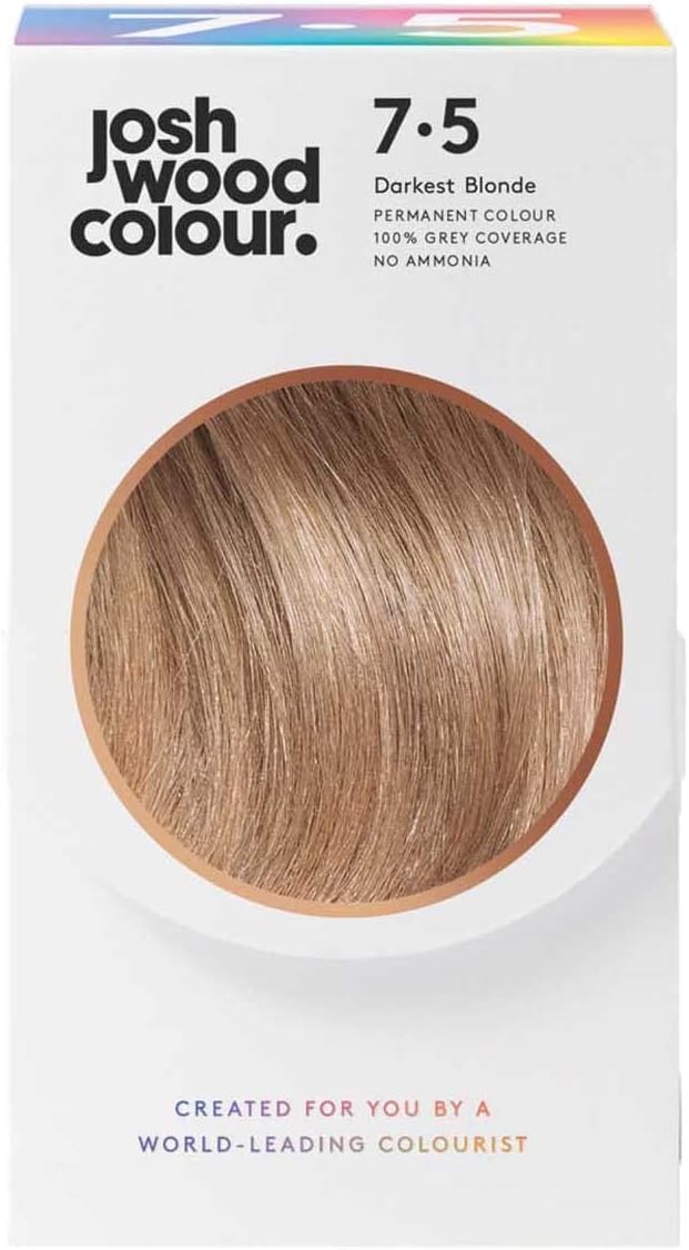 Josh Wood ColourAmmonia-Free Hair Dye - Permanent Hair Colour with 100% Grey Coverage - Vegan Friendly, Natural-Looking Results, Shiny & Hydrated Hair | 7.5 (Darkest Blonde)