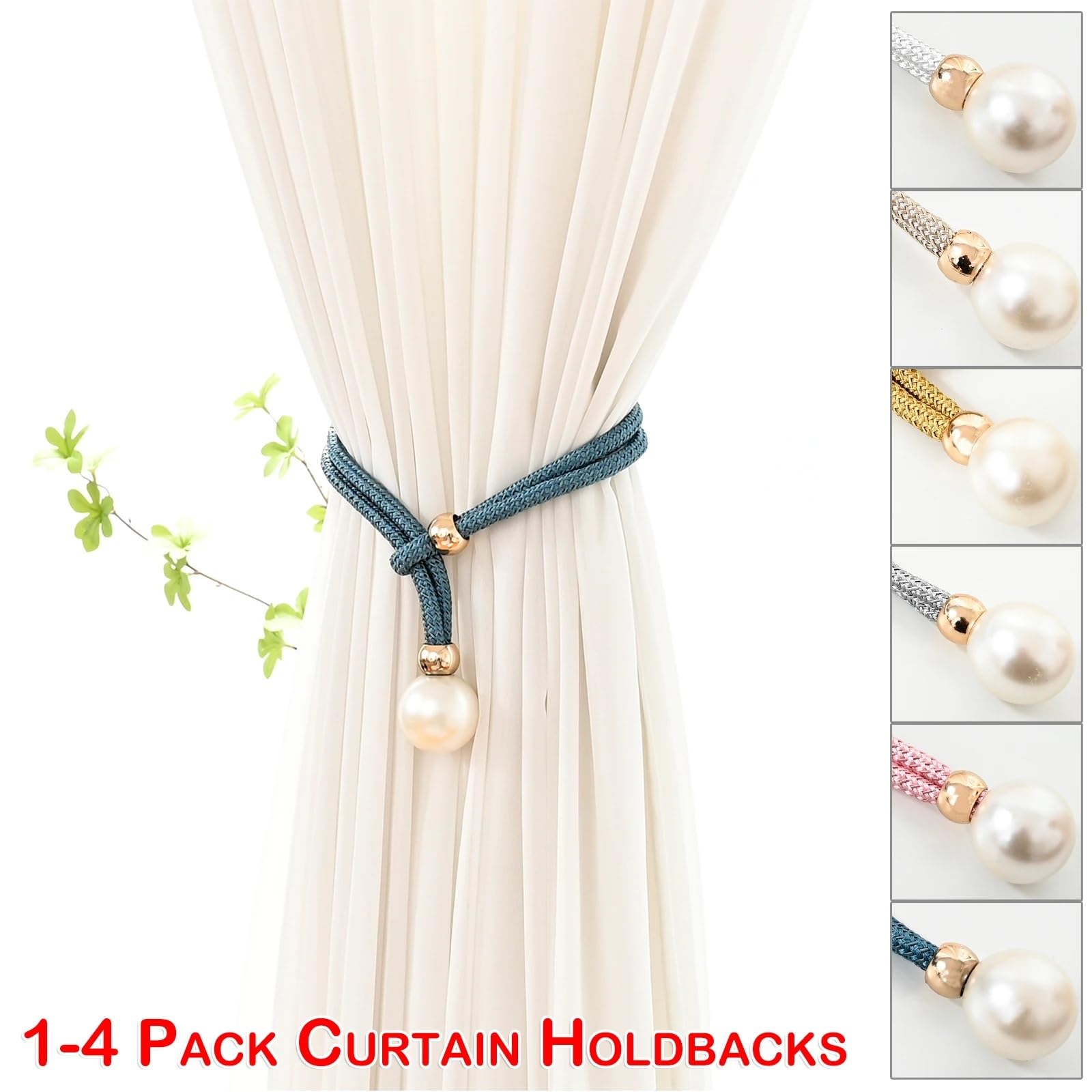 Gardinen Raffhalter 1/2/4 Stück Vorhang-Raffhalterseil mit 4 cm Perlen-Fenstervorhang & Voile-Raffhalter, Vorhänge, Ornamente, Perlenvorhangseile(White,4 Pcs Pack)