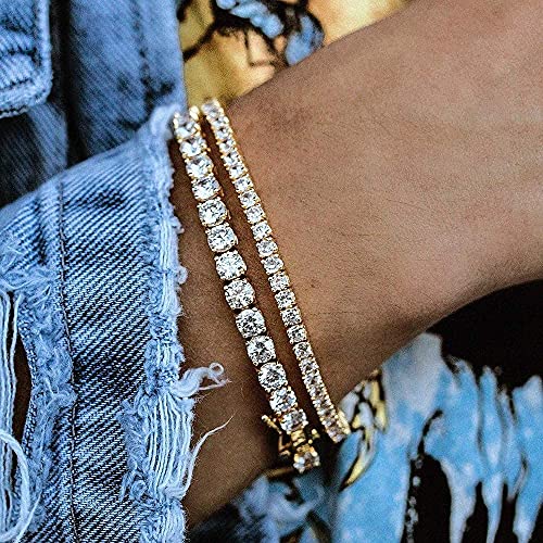 GOLD IDEA JEWELRY Iced Out Hip Hop 4mm/5mm Cubic Zirconia Stainless Steel Tennis Chain Necklace or Bracelet for Men Women (8, 18k- 4mm) — view 4