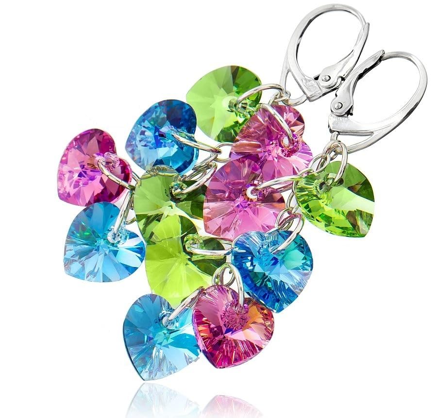 Conjunto de corazones de cristal pendientes colgante plata 925 multicolor joyería mujer