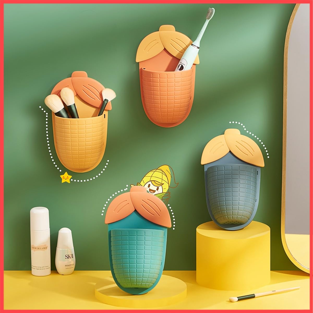wolpin Plastic Toothbrush Holders For Bathroom (Set Of 2 Pcs) Stand For Toothpaste, Comb, Brush, Cream, Lotion Kids Bathroom Cup Drain Waterproof Self-Adhesive, Sweet Corn (B0C7CNY8NP) Amazon Price History, Amazon Price Tracker