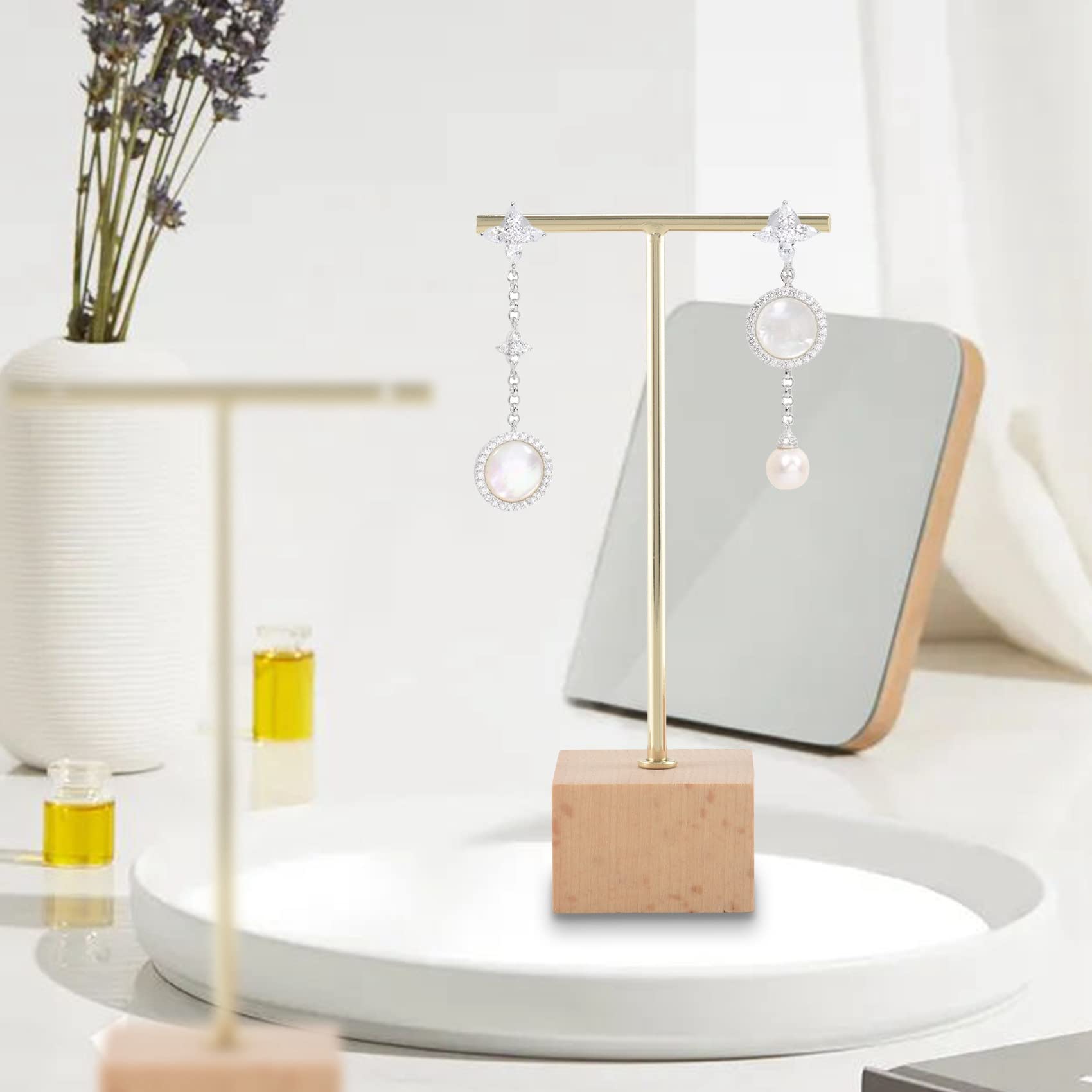 3 Espositori Per Orecchini A T Con Base In Legno - Supporto Per Gioielli E Accessori Fotografia - Organizer Da Banco