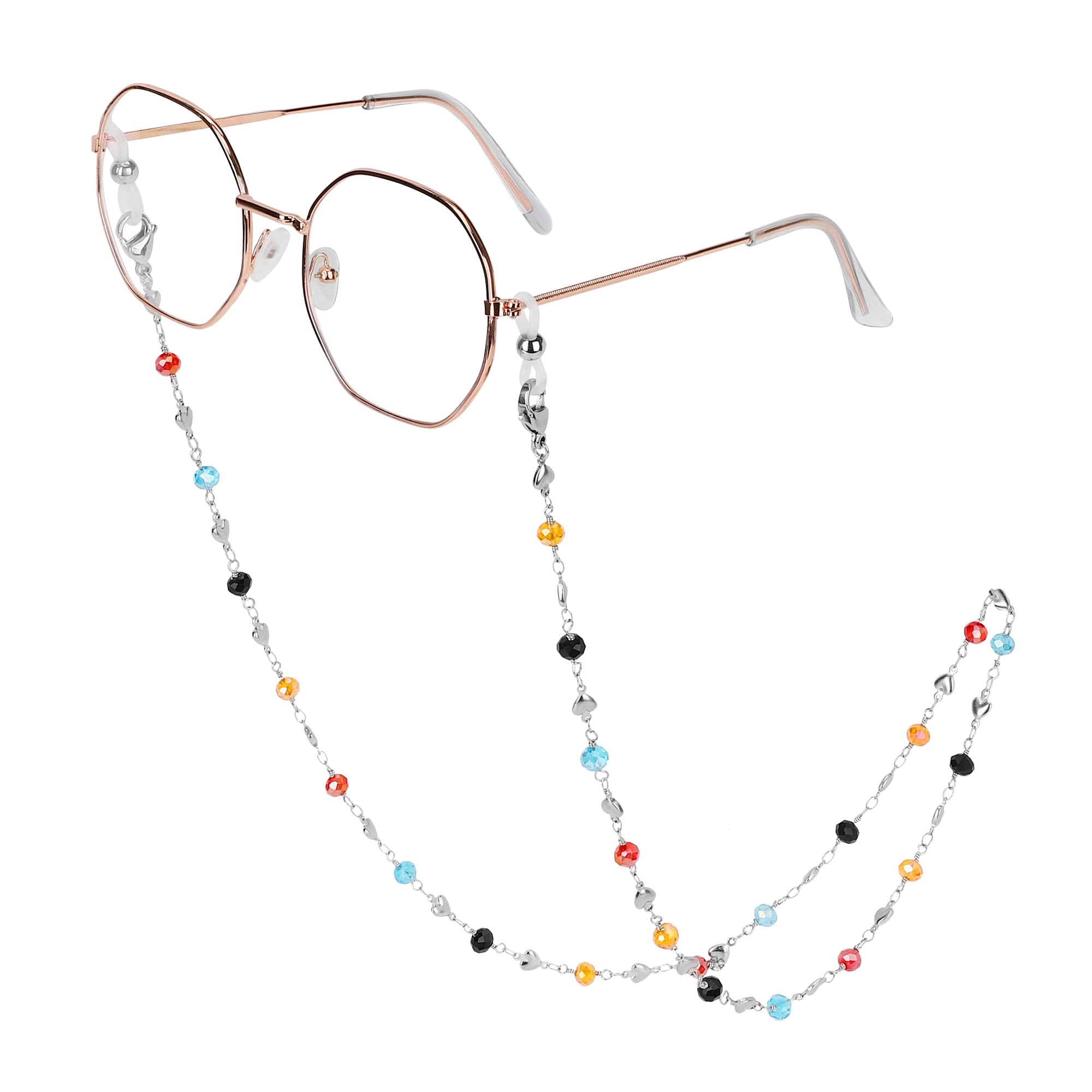 Eyeglass Chain Silver Stainless Steel Handmade Necklace for Reading Glasses Sunglass Beaded Chains for Men Women