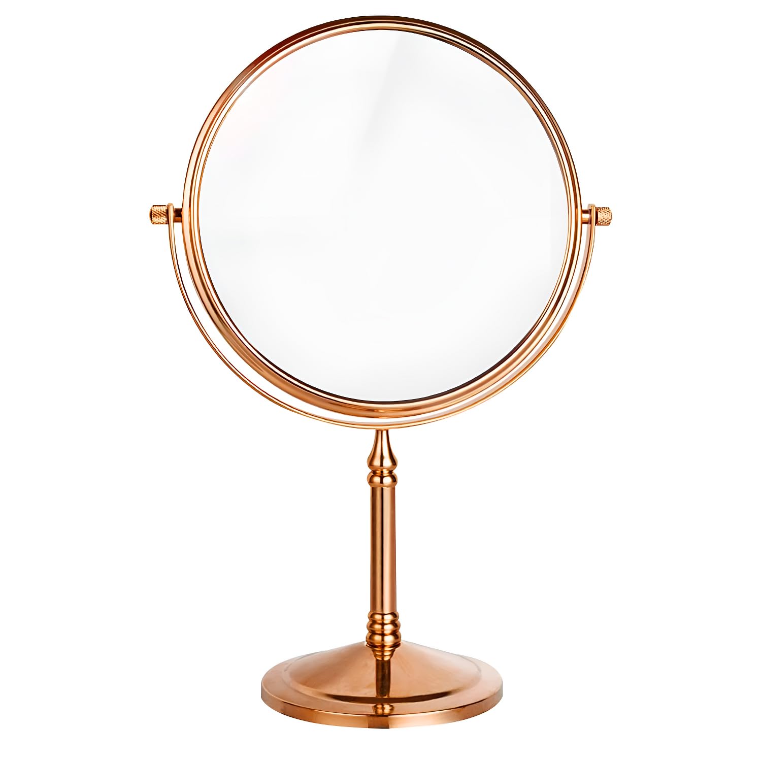 Plantex Stainless Steel Magnifying Tabletop Round Mirror/Shaving Mirror For Bathroom/Zoom Mirror For Bathroom/Makeup Mirror With Stand/Shaving Mirror Magnifying/Dual-Side 360 Swivel Mirror- Rose Gold