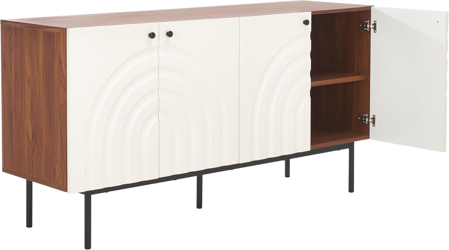 SAFAVIEH Mayln TV Stand for up to 70" Flatscreen – Walnut, White & Black, 4 Doors with Interior Storage, Cabinet Sideboard Entertainment Media Console (MED9634A)