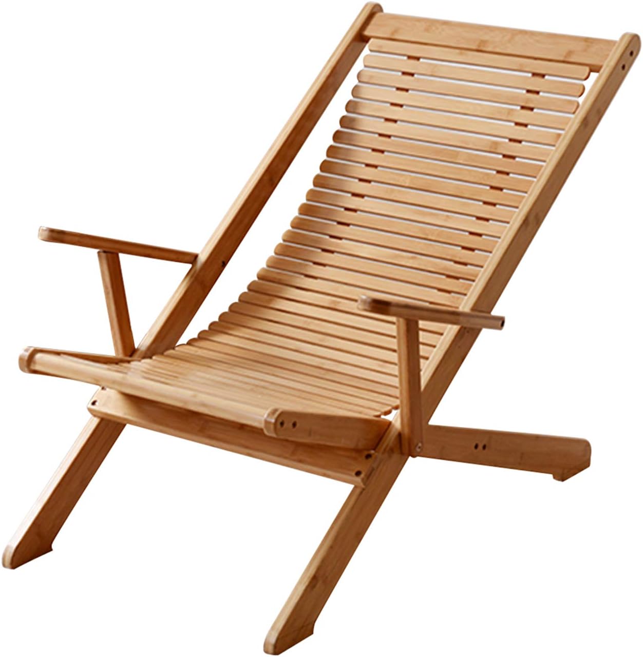 ZJUN- Tumbonas de Verano Casa Balcón Oficina Tumbona Respaldo ergonómico de Madera de bambú con reposabrazos Soporte Resistente 150 KG (Color: Madera)