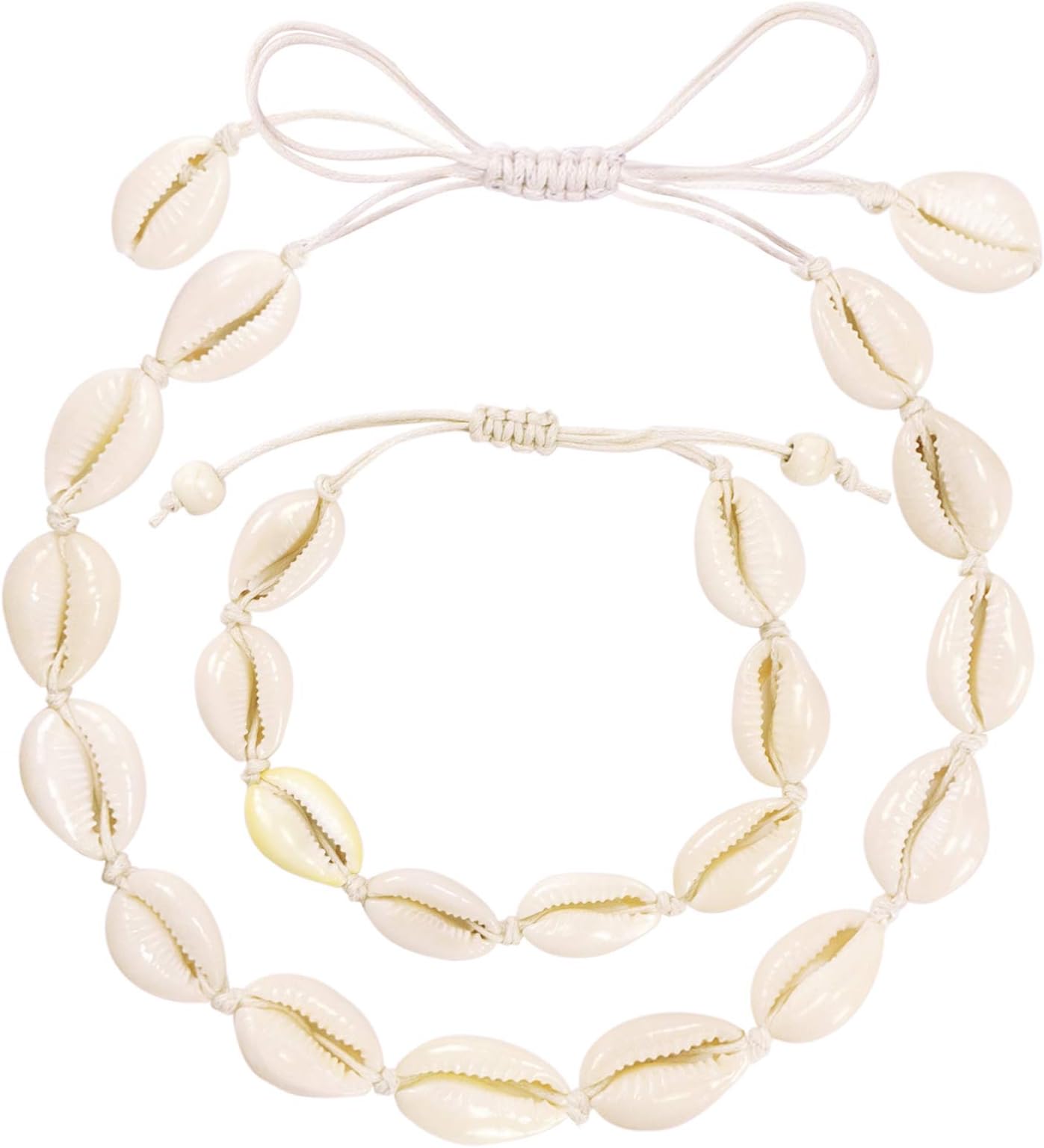 Puka Shell Necklace Choker - White Seashell Necklace Bracelet Set Handmade And Black Pooka Shell Necklace Choker with Pearl Hawaii Wakiki Beach for Summer