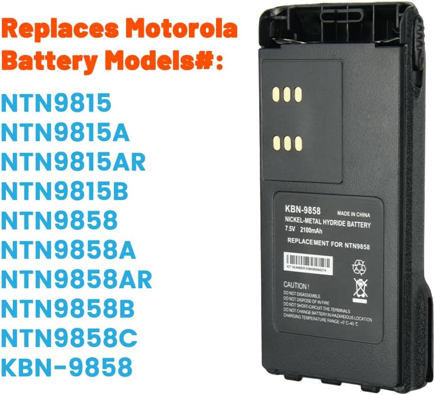5X KBN-9858 Ni-MH Battery with Belt Clip for Mo-torola XTS2500 PR1500 XTS1500 MT1500 Two-Way Radio Replacement Battery