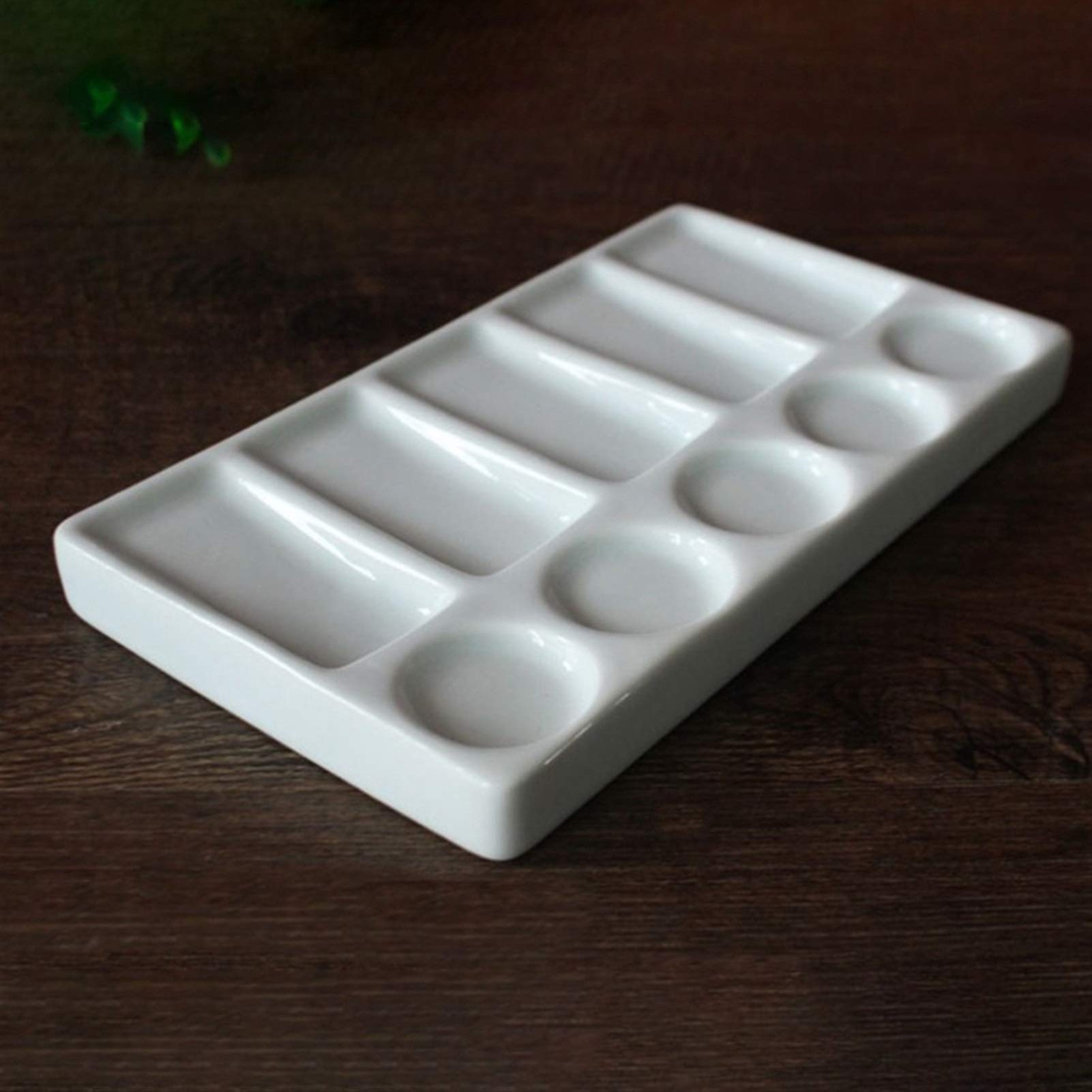 Paleta de cerámica para artistas, 10 agujeros, rectangular, acuarela y gouache, edición limitada, hecha a mano, porcelana blanca