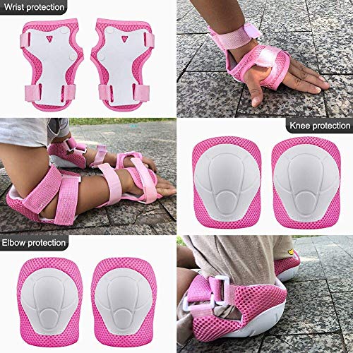 Kids Sports Protective Gear, Children Knee Pads Elbow Pads Wrist Guards Set for Skating Cycling Bike and Other Outdoor Sports (Pink) - Thumbnail 2