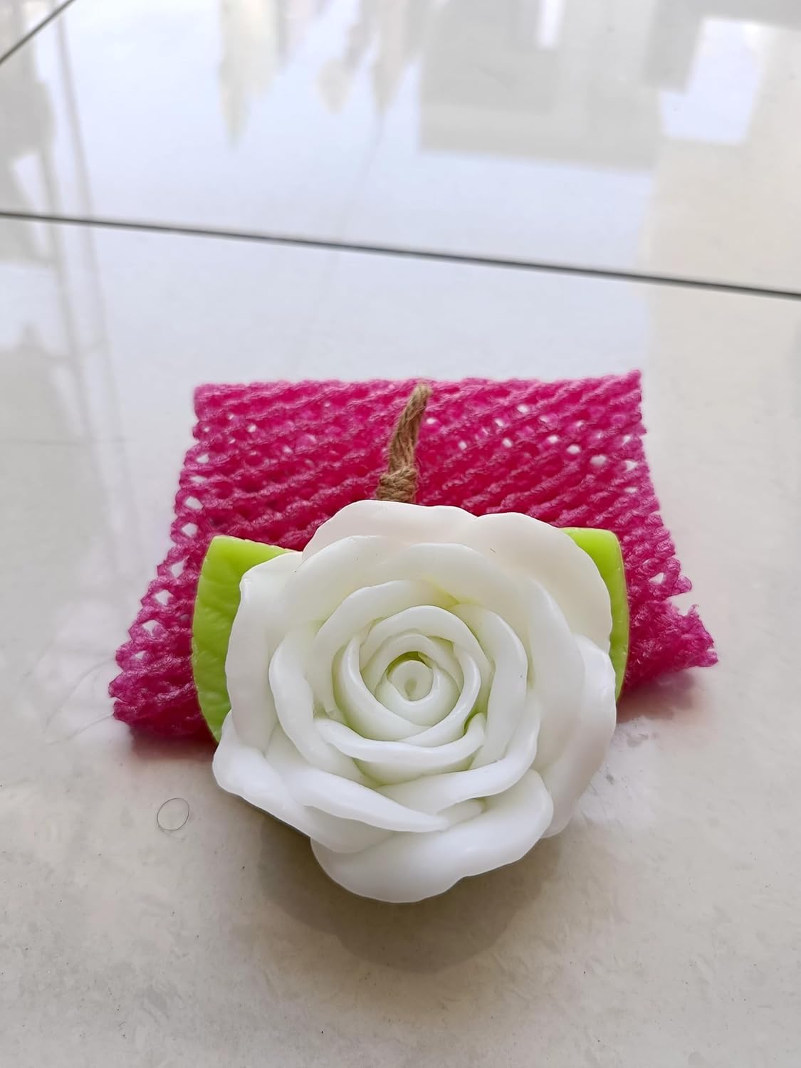 CESITRA Natural Handmade Soaps Bar sapone with Rope Home Funny Hand Face Soap (pack of 2) (WHITE AND GREEN SOAP ROSE) 2
