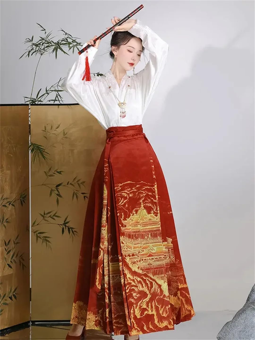 Ming Dynasty Hanfu Chinese Style Black Horse Face Skirt Autumn Ancient Costume Pleated Horse Face Skirt