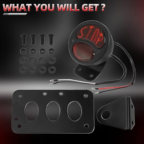 Miniatura 6 de Amazicha Soporte de placa de matrícula con agujero lateral de eje de 34 pulgadas para motocicleta, luz trasera de freno LED, compatible con Harley