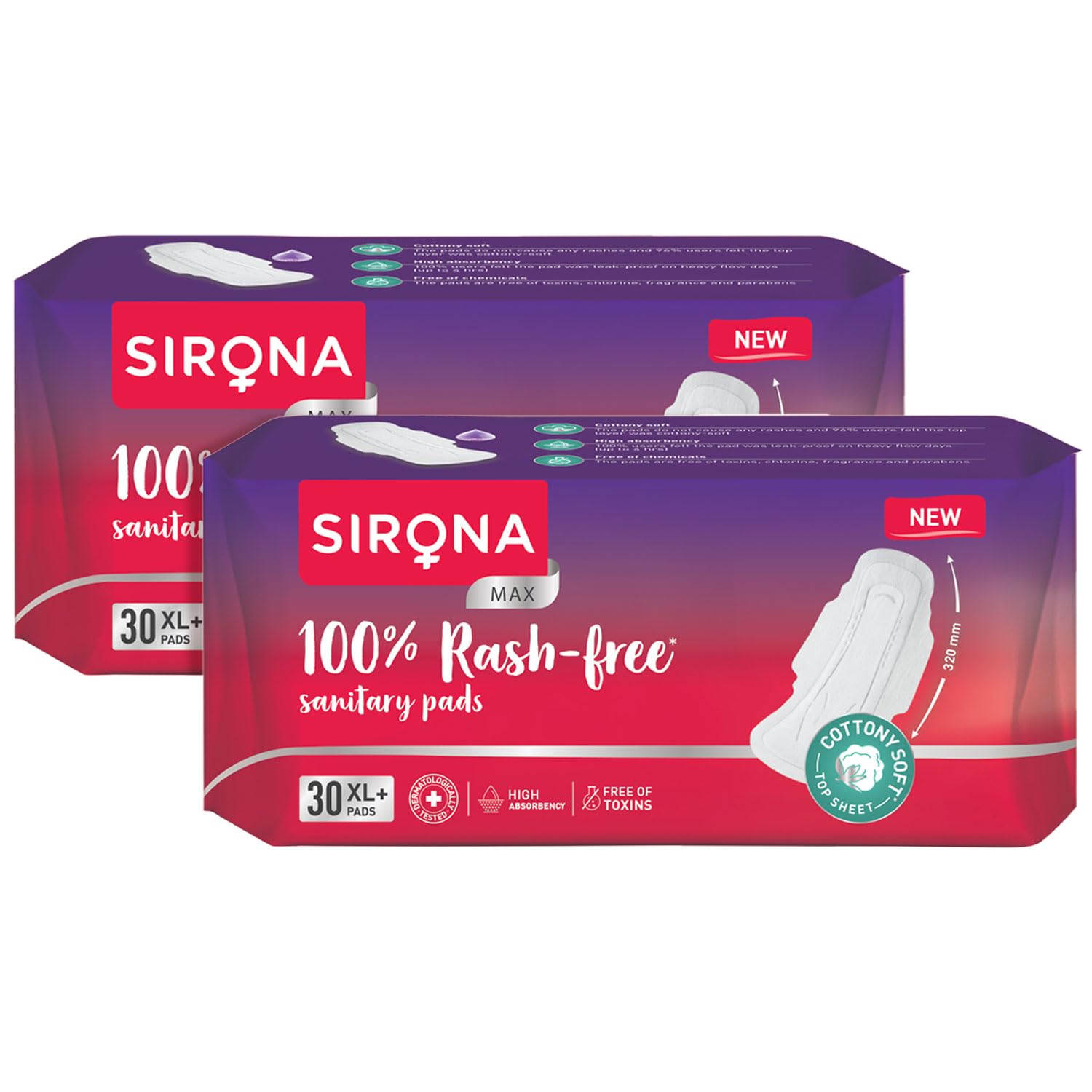 Sirona Max Sanitary Pads for Women | XL Plus (Pack of 60 Pads) | 100% Rash Free & Toxic-Free | Organic Cotton Sanitary Pad | Up to 0% Leakage, Comfortable & High Absorbency (B0B8N3ZFWR) Amazon Price History, Amazon Price Tracker