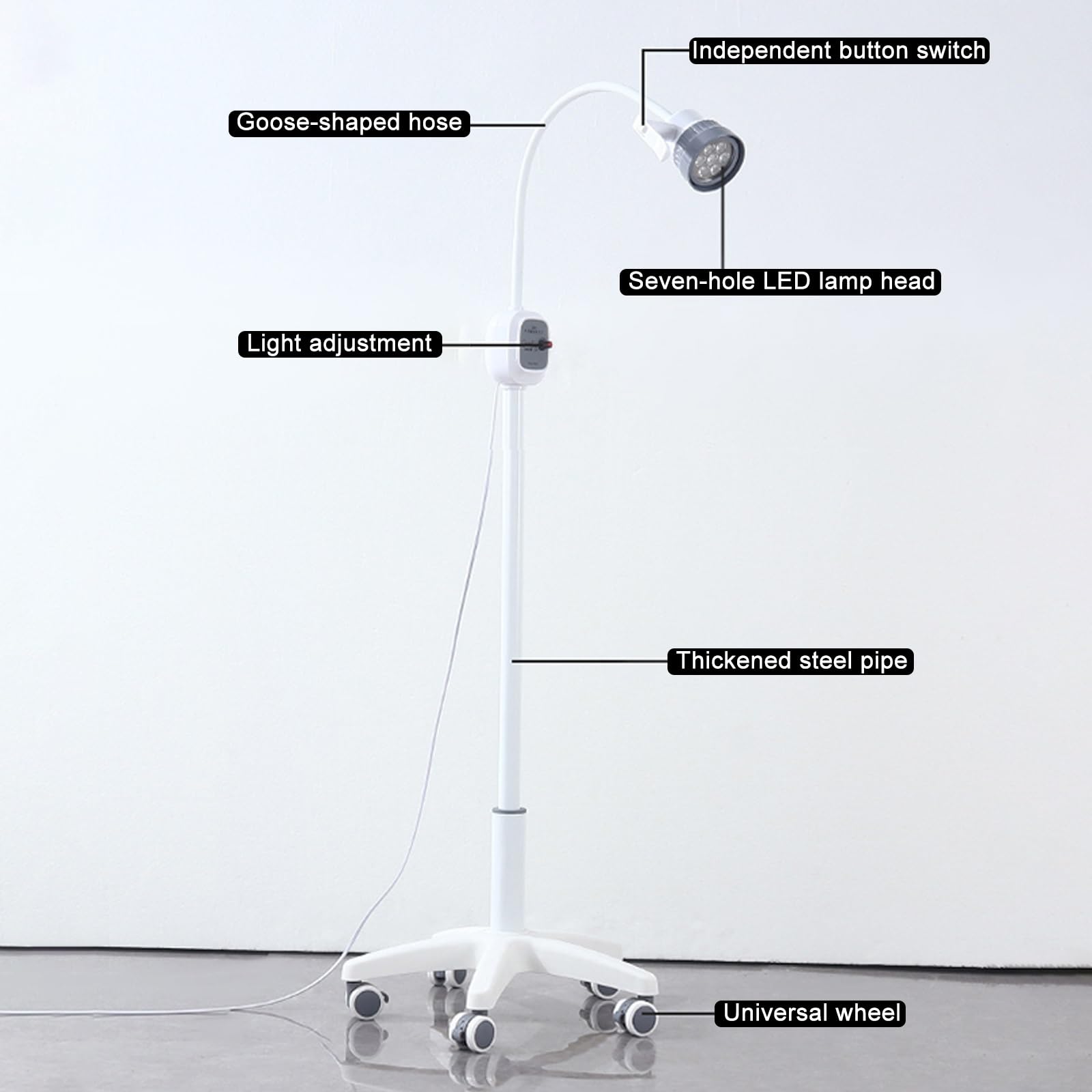 Lampada per Visita Medica a LED, Lampada per Visita Chirurgica da 12W, Base Girevole con Ruote Dimmerabili, Lampada Chirurgica Dentale, Lampada per Visita Ginecologica