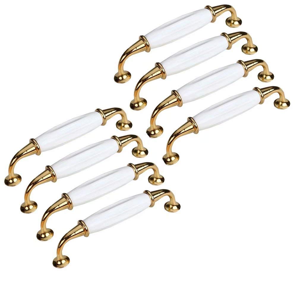 Poignées de porte en céramique blanche et finitions dorées de luxe