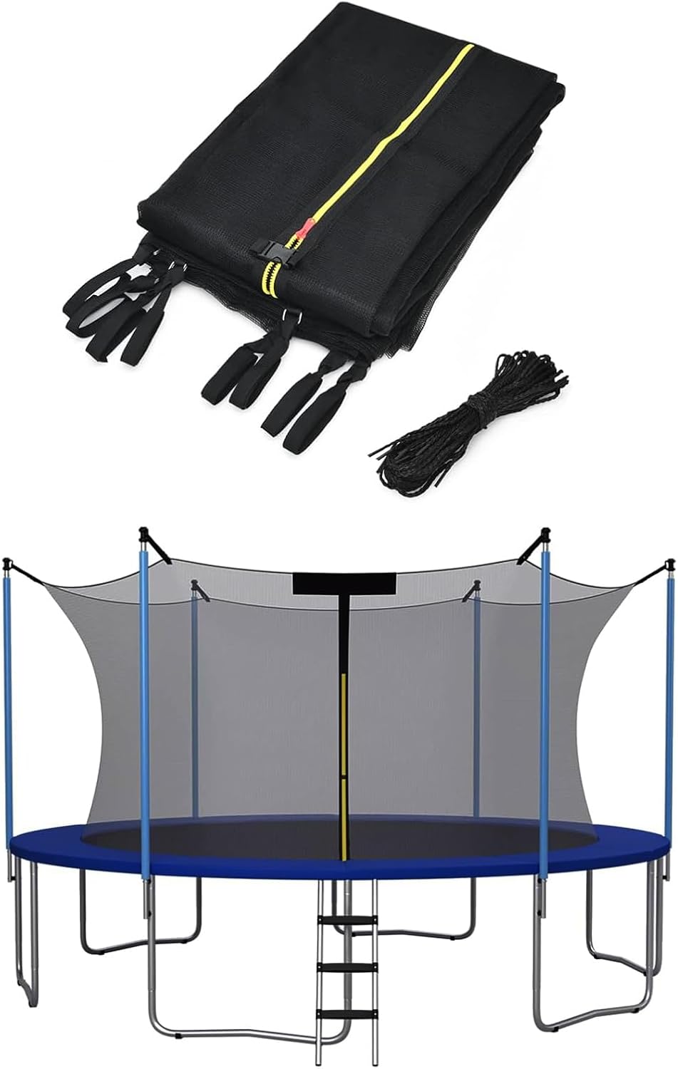 トランポリン安全ネット交換用、通気性、UV耐性、耐裂性トランポリン囲いサラウンドネット、6/8/12ストレートポールラウンドトランポ