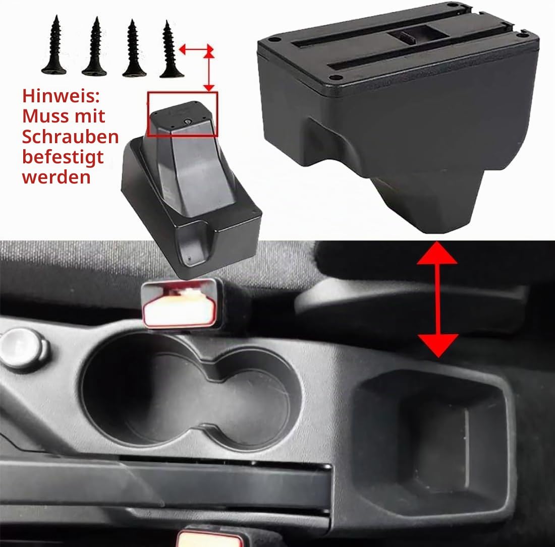 Auto Armlehne compatible with Peugeot 2008/208 Armlehnen 2019-2024 Armstütze Armauflage Zentraler Staukasten Schwarz mit weißen Nähten