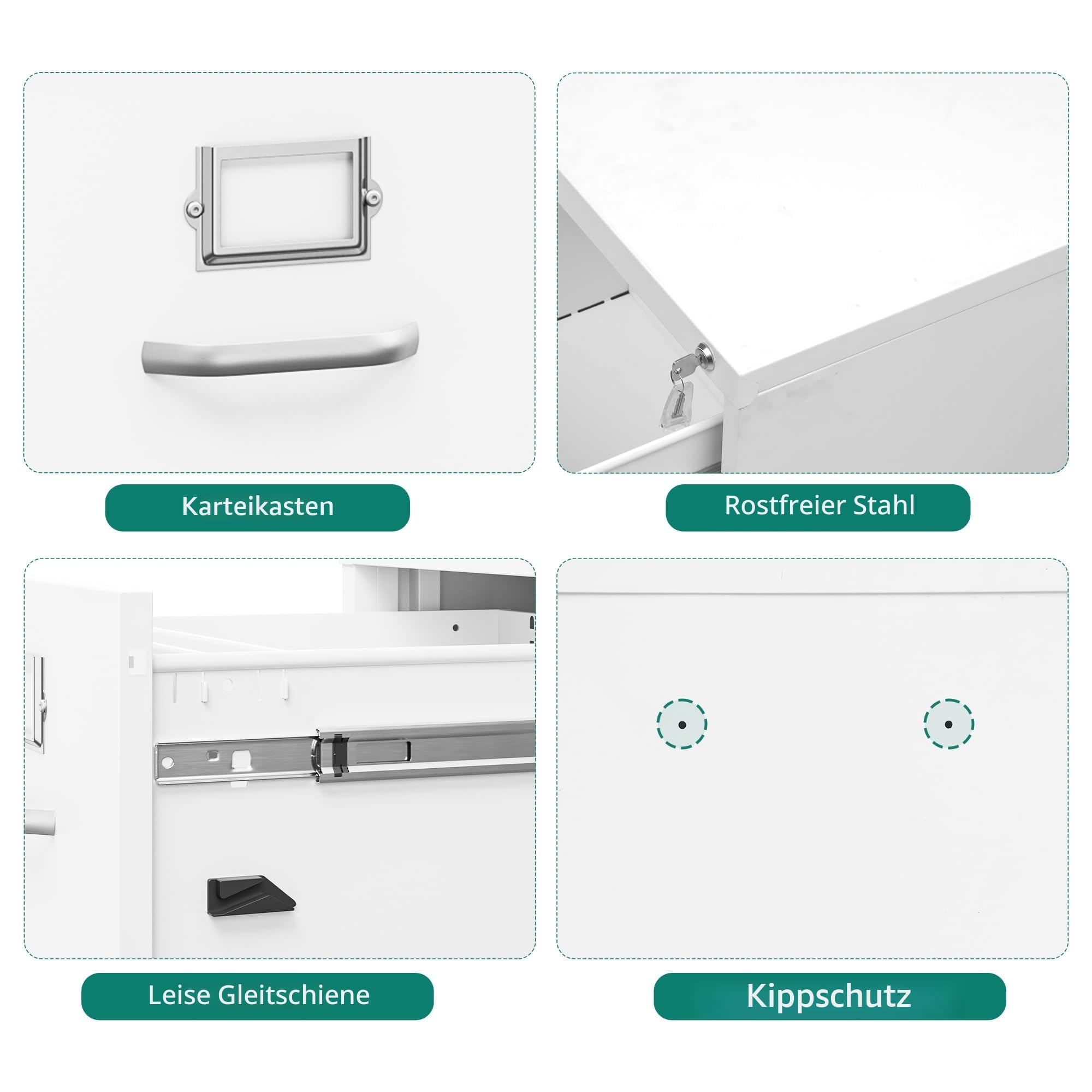 YITAHOME Aktenschrank Abschließbar, Metall Aktenschränke mit 3 Schubladen für A4, Legal, Letter, Anti-Kippen Büroschrank mit Cue-Kartenschlitz für Home-Office, Weiß, 45.8 x 45 x 103cm