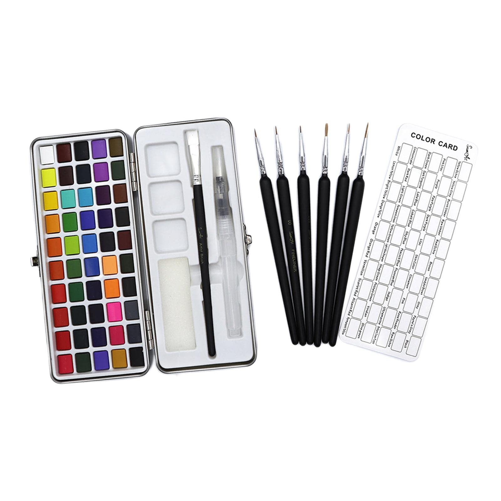 Wasserfarben Set mit Vielseitigen 100 Farben Aquarellfarben Set mit Gouachepalette Und Pinselset in Metallbox Und Langlebig für Bastelarbeiten, 50 Farbdosen-Set