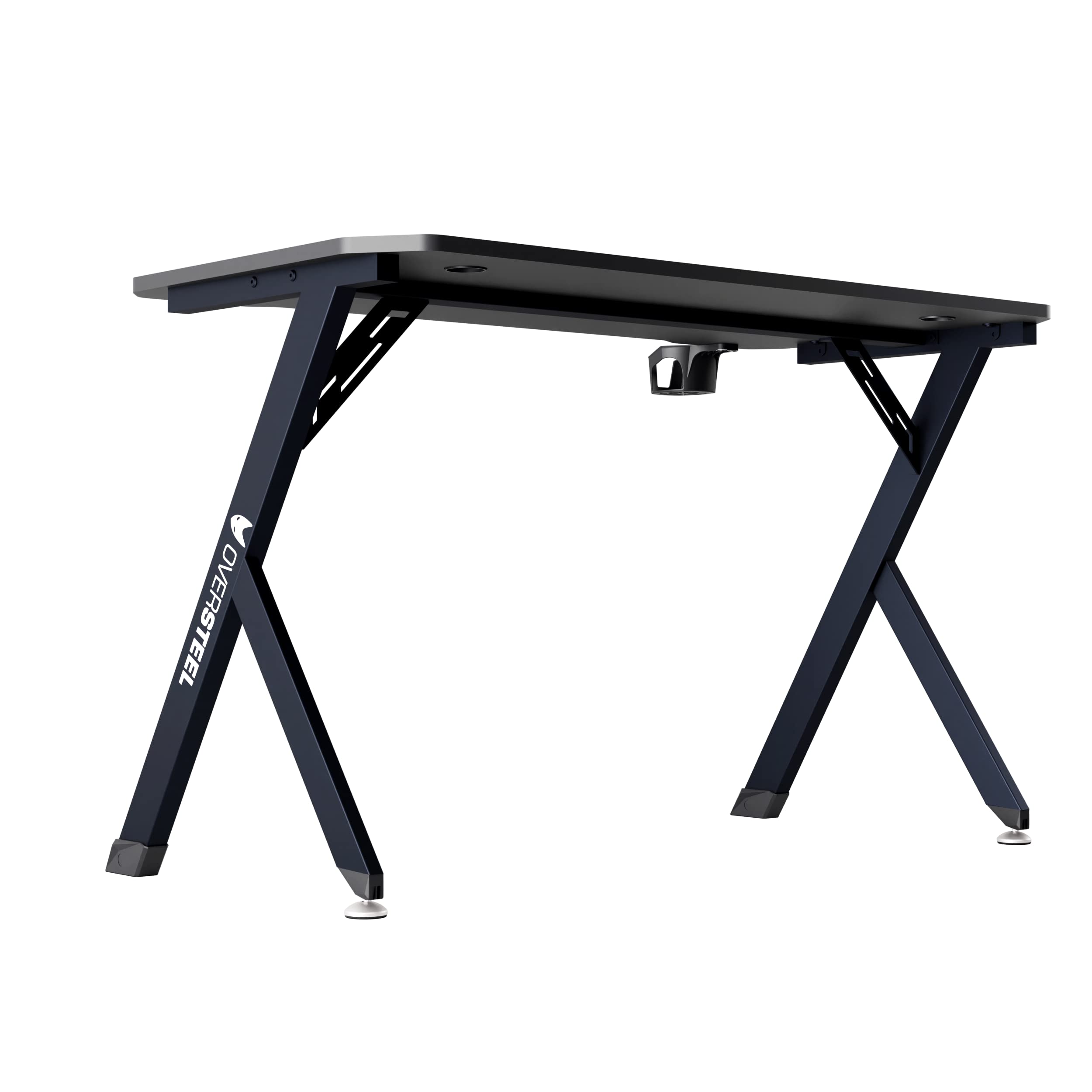 Oversteel - Vitallium Mesa Gaming 120x60x75 cm, Superficie de Fibra de Carbono, Ergonómica, Soporte para Vasos y Auriculares, Escritorio de Ordenador, Negro