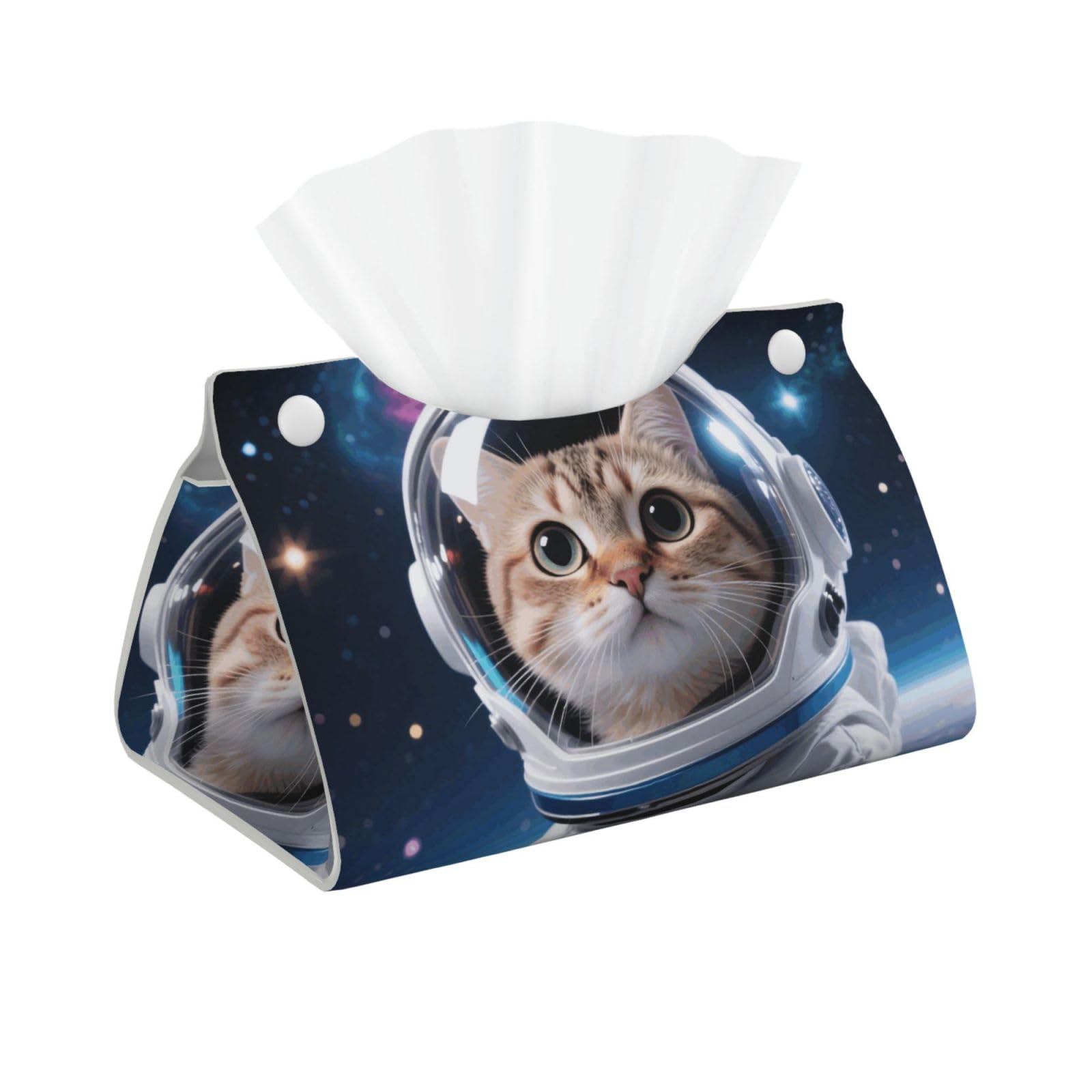 Pu Leather Tissue Box Cover, Cat Astronaut Rectangle Tissue Case Covers Decorative Tissue Box Holder Waterproof Tissue Holder Organizer for Bathroom Home Office