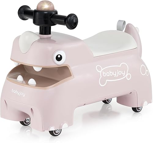 Miniatura 11 de BABY JOY Juguetes para niños pequeños, auto deslizante de pie a piso con almacenamiento debajo del asiento, luces, música y bocina, 4 ruedas