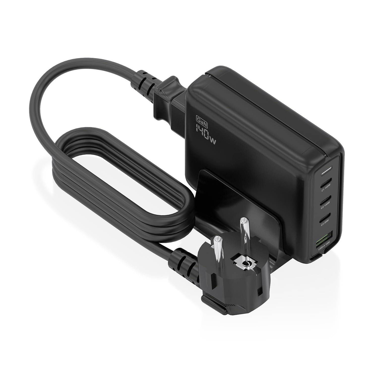 AISENS Cargador sobremesa GAN 140 W, 3 x USB-C PD3.1 QC4.0 QC5.0, 1 x USB-A QC3.0, Negro