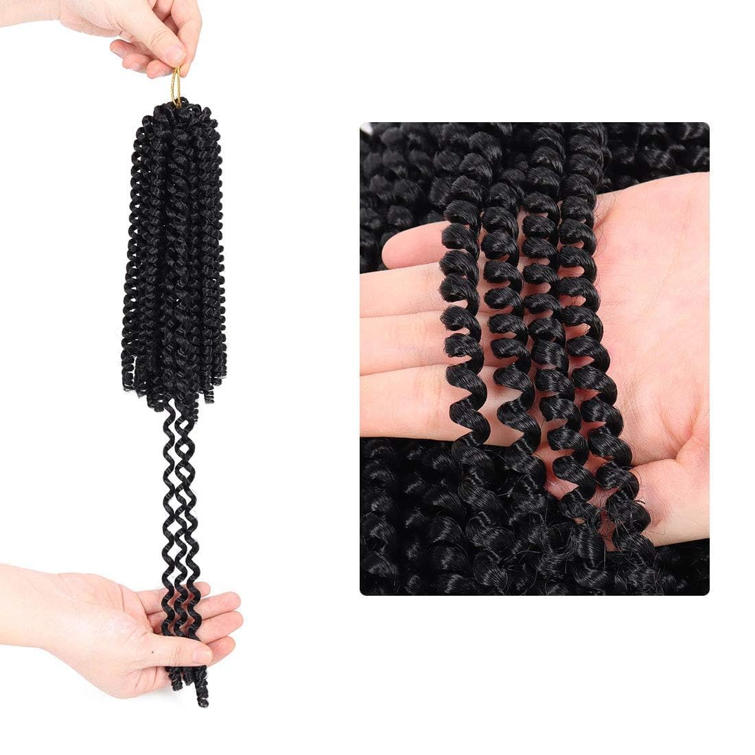 Spring Twist Hair - extension per trecce a crochet capelli dall’ aspetto naturale - Kanekalon 90 ciocche 330 grammi divisi in 3 pezzi + 3 accessori in omaggio (1B, 8" 20cm)