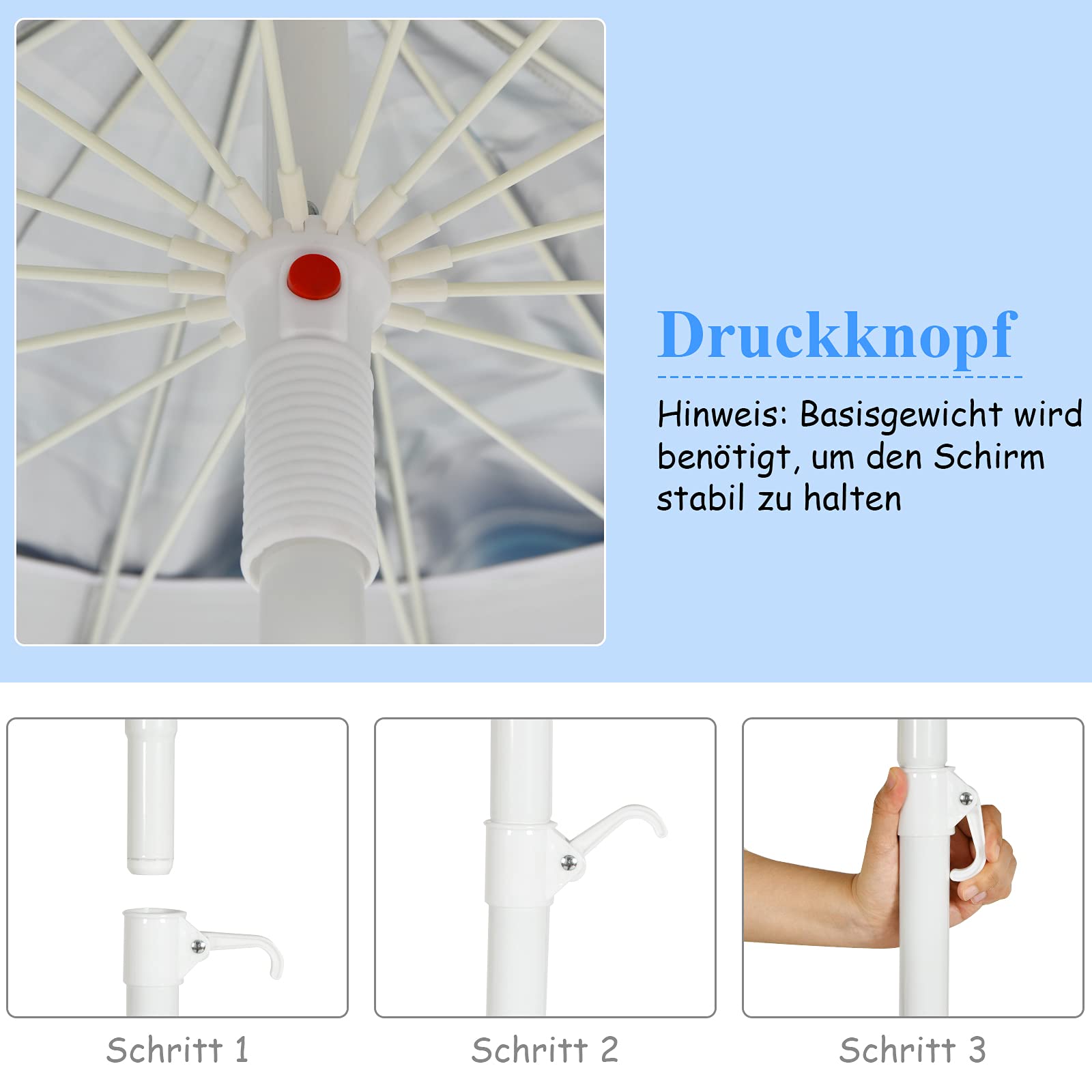 GOPLUS Strandschirm, Sonnenschirm um 30° knickbar, Gartenschirm UV 50+, Tischschirm mit Bodenhülse, Marktschirm Terrassenschirm, inkl. Schutzhülle, 8 Rippen Fiberglas