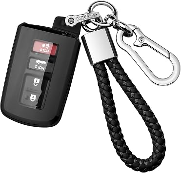 Compatible with Toyota Key Fob Cover with keychain,Premium Soft TPU 360 Degree Protection Key Case For Tacoma Sequoia Tundra 4Runner Highlander RAV4 Camry Corolla Smart key-Black