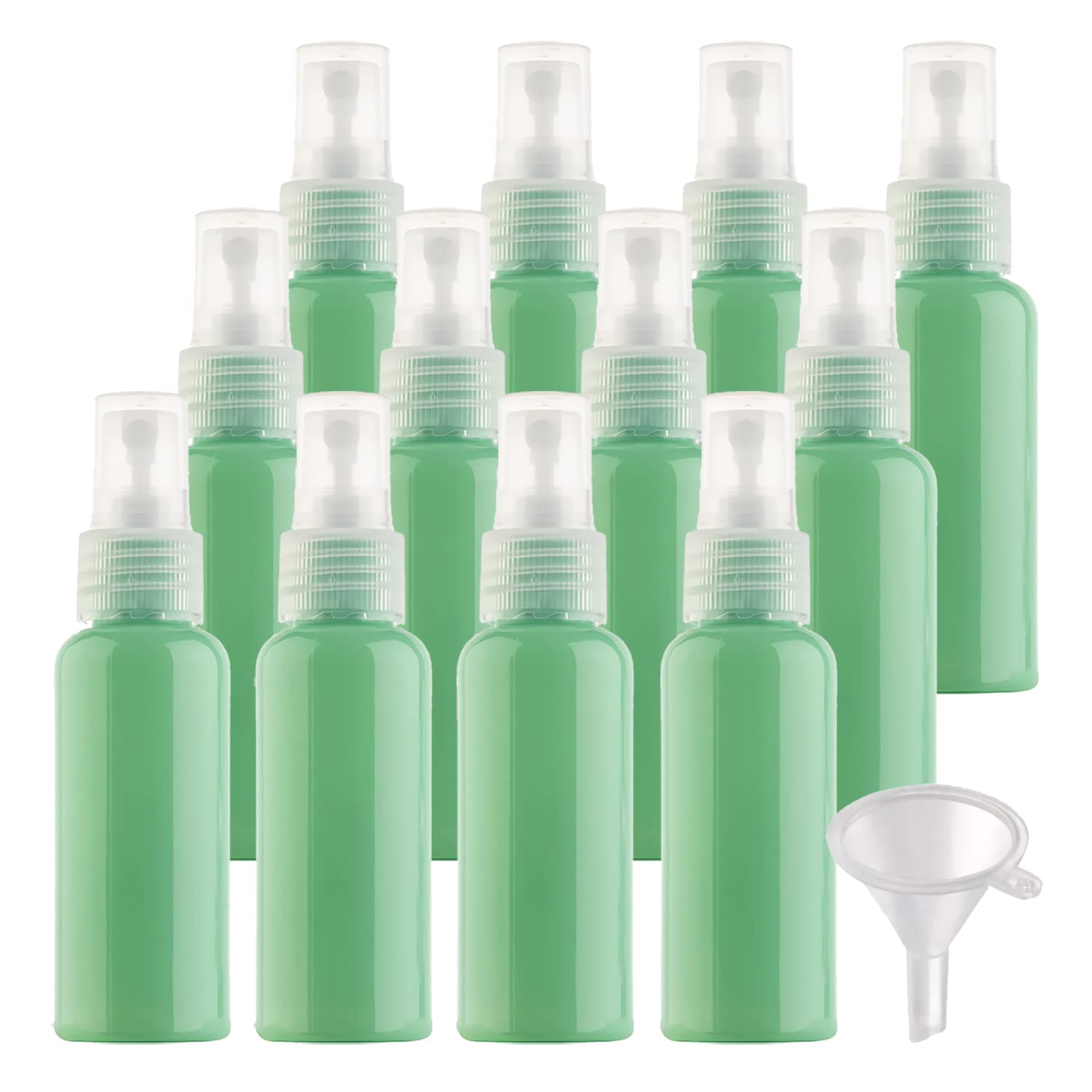 50 Stück 50ml Sprühflasche Hellgrün Leer Feinen Nebel Sprühflasche Reise Zerstäuber Klein Plastik Nebel Parfümzerstäuber Reiseflaschen mit Trichter
