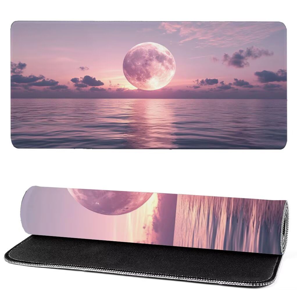 Podkładka pod mysz XXL 1000 x 500 x 3 mm księżyc, podkładka pod mysz do gier ocean, poprawa precyzji i szybkości, podkładka pod mysz do gier antypoślizgowa gumowa podstawa, dekoracja biurka MM-883