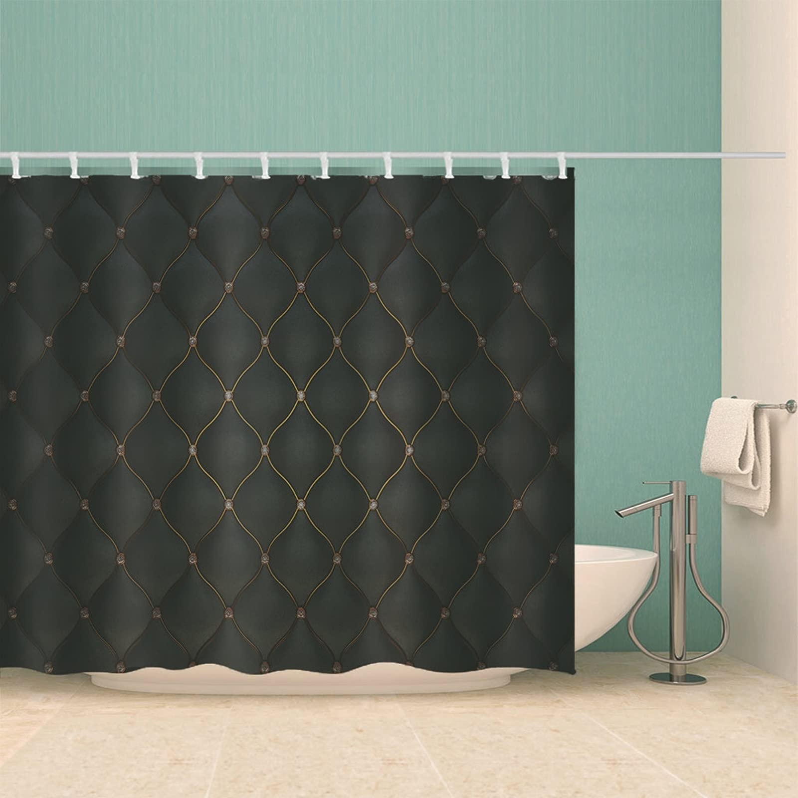 Tenda Bagno Nero Tende da Bagno Lavabili Tende Doccia Antimuffa Poliestere con Ganci Tenda Doccia Rete a Rombi, 180x200cm