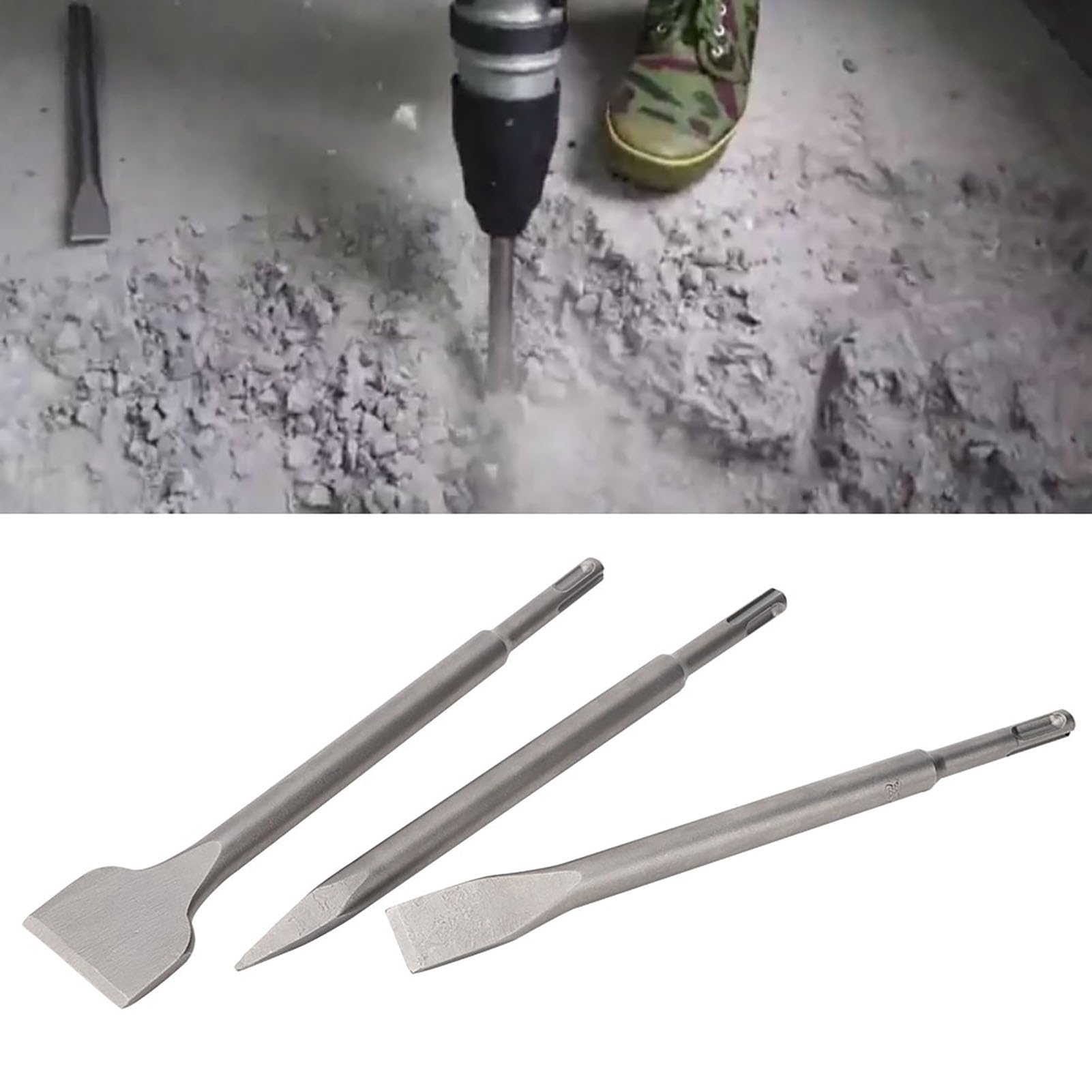 Leapiture 3Pcs Chisels Set Tile Removal Chisel Round Shank Tip Flat Widen Alloy Steel Chisels Ergonomic Design for Concrete Stone Brick Tile
