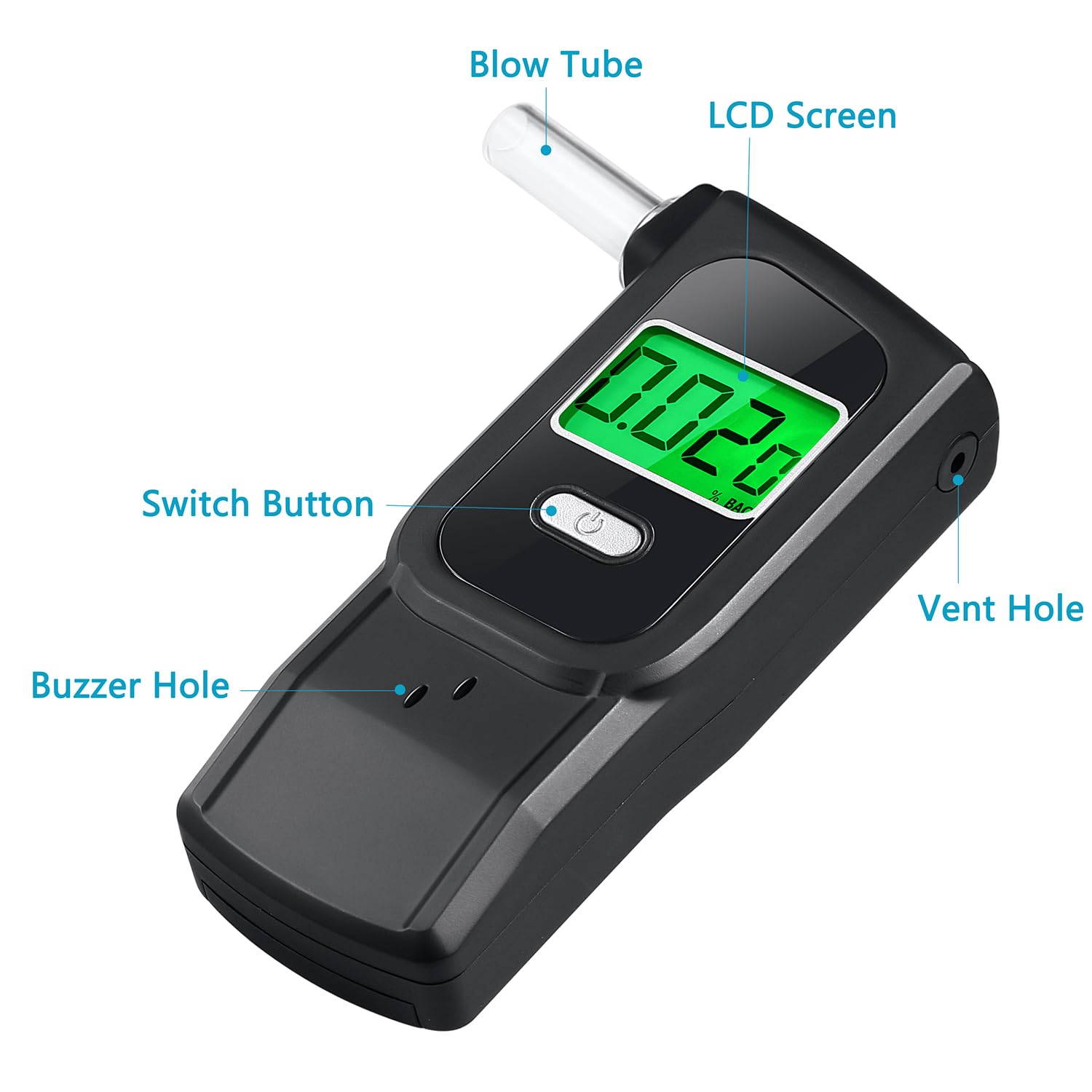 Etilometro Portatile Certificato, Alcol Test Portatile con 10 Boccagli, Precisione di Grado Professionale, Etilometro Accurato con Schermo LCD Digitale, Adatto per Uso Personale Domestico (etilometro)