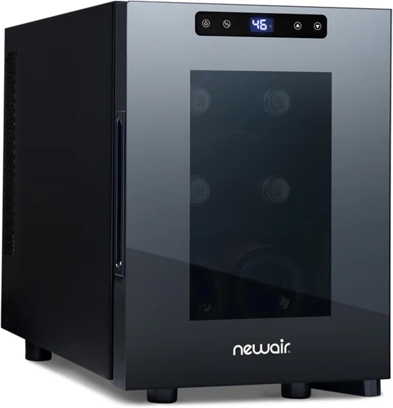 10" Wine Fridge for 6 Bottles | Freestanding Wine Cooler Refrigerator with Glass Door | Compact Countertop Storage with Precision Cooling & Quiet Operation | Black