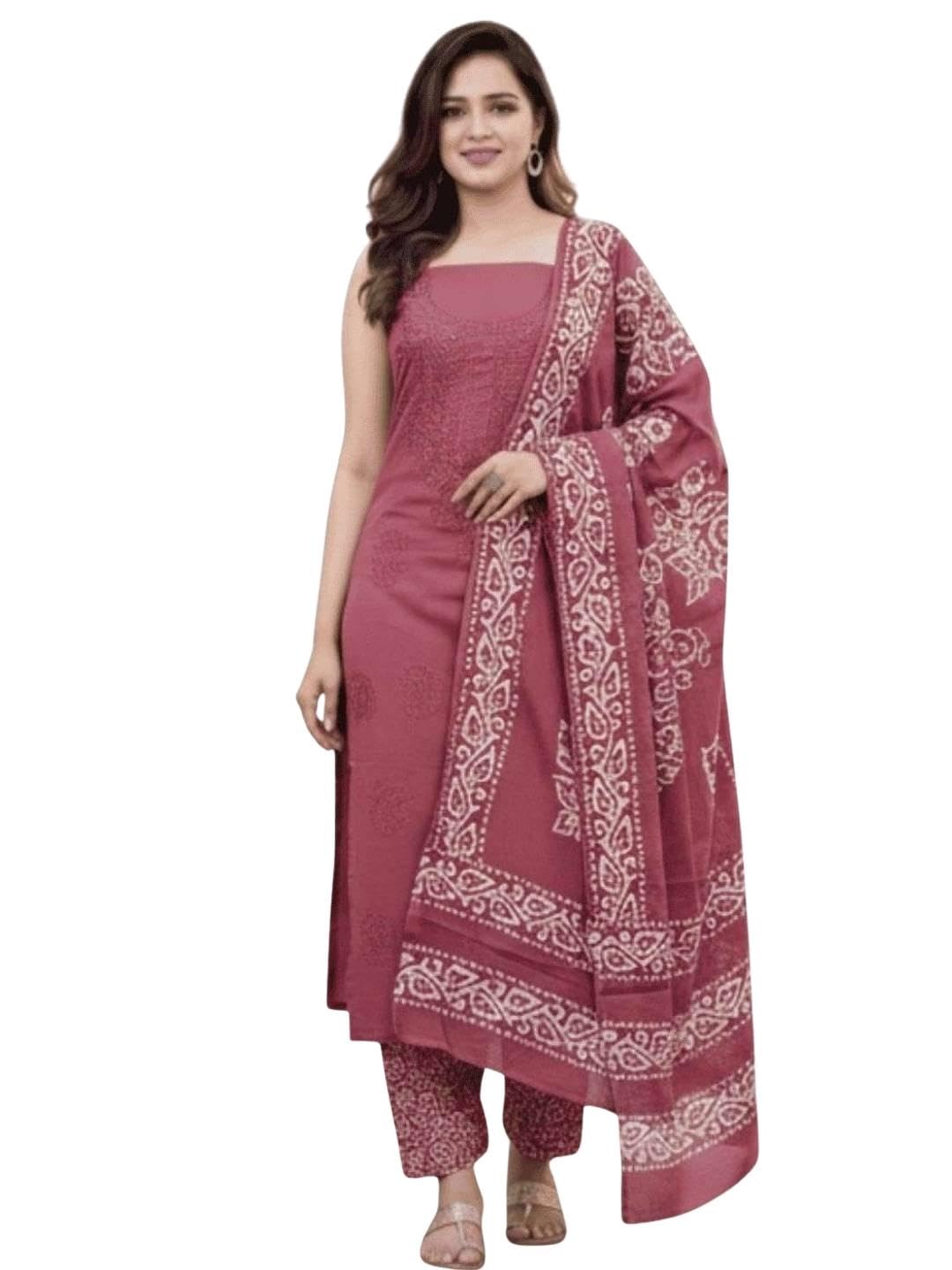 Bombay Batik Women's Pure Cotton Hand Dyed Batik Salwar Suit with Cotton Dupatta (Carrot) | Dress Material for Women-image-14