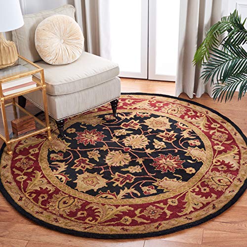 Safavieh Classic Collection CL244C Tapis oriental traditionnel fait à la main en laine de qualité supérieure, rond, 90 x 90 cm, noir/bordeaux