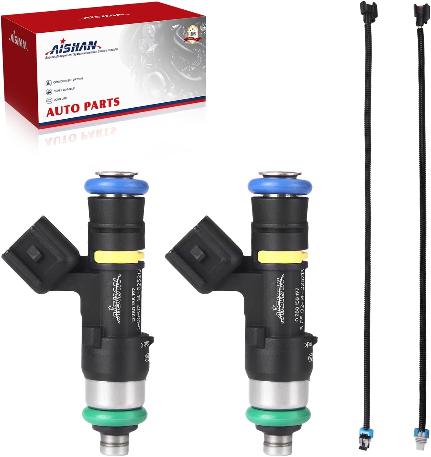 2PCS Fuel Injectors with Wiring Harness 4 Holes Compatible with Polaris RZR 800 EFI Ranger 800 Crew 800 XP 800 Replace# 0280158197 1204318 1204319