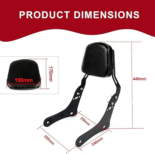 Miniatura 4 de Worldmotop - Respaldo de motocicleta para Kawasaki Vulcan S 650 VN650 2015 2016 2017 2018 2019 2020, respaldo desmontable (sin portaequipajes)