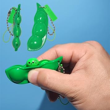 12PCS Squeeze Bean Keychain Fidget Toys for Skin Picking, Pea Pod Sensory Fidget Toys,Stress Relief,Party Favor Toys