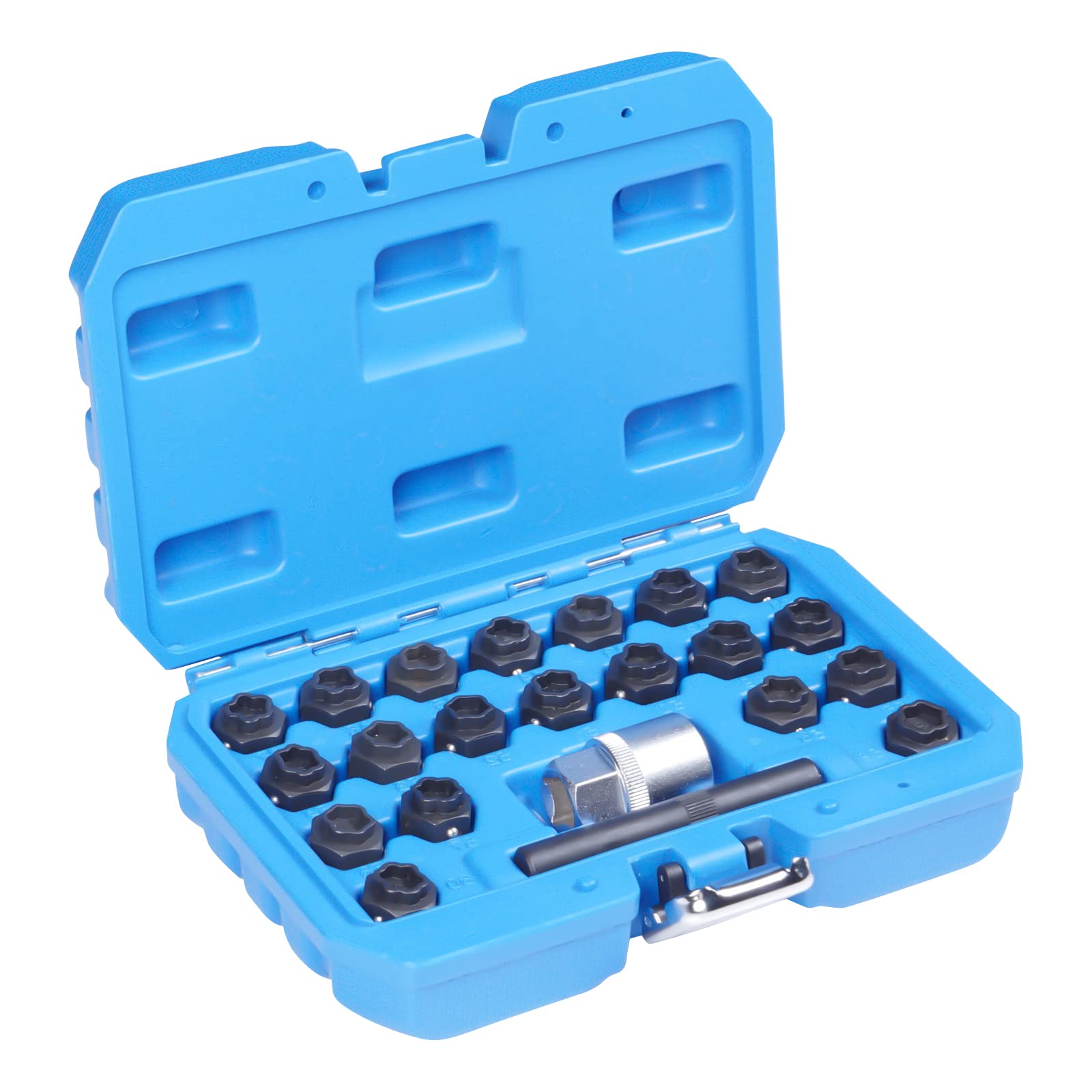 Set di 22 pezzi di bloccaggio per cerchioni, inserti per chiavi a bussola e accessori con 20 adattatori (#41 – 60), assortimento di serrature per cerchioni, inserto per carrello da officina per cambio