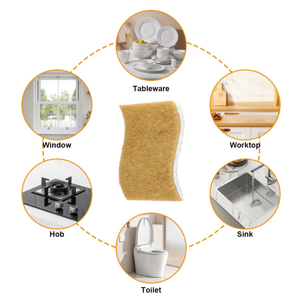 HIKPACKER Paquete de 6 Esponjas Naturales a Base de Plantas, Esponja de Cocina Biodegradable, Esponjas de Celulosa para Platos, Doble Cara, Reutilizables, Antiarañazos, Ecológicas, para Cocina y Baño — view 7