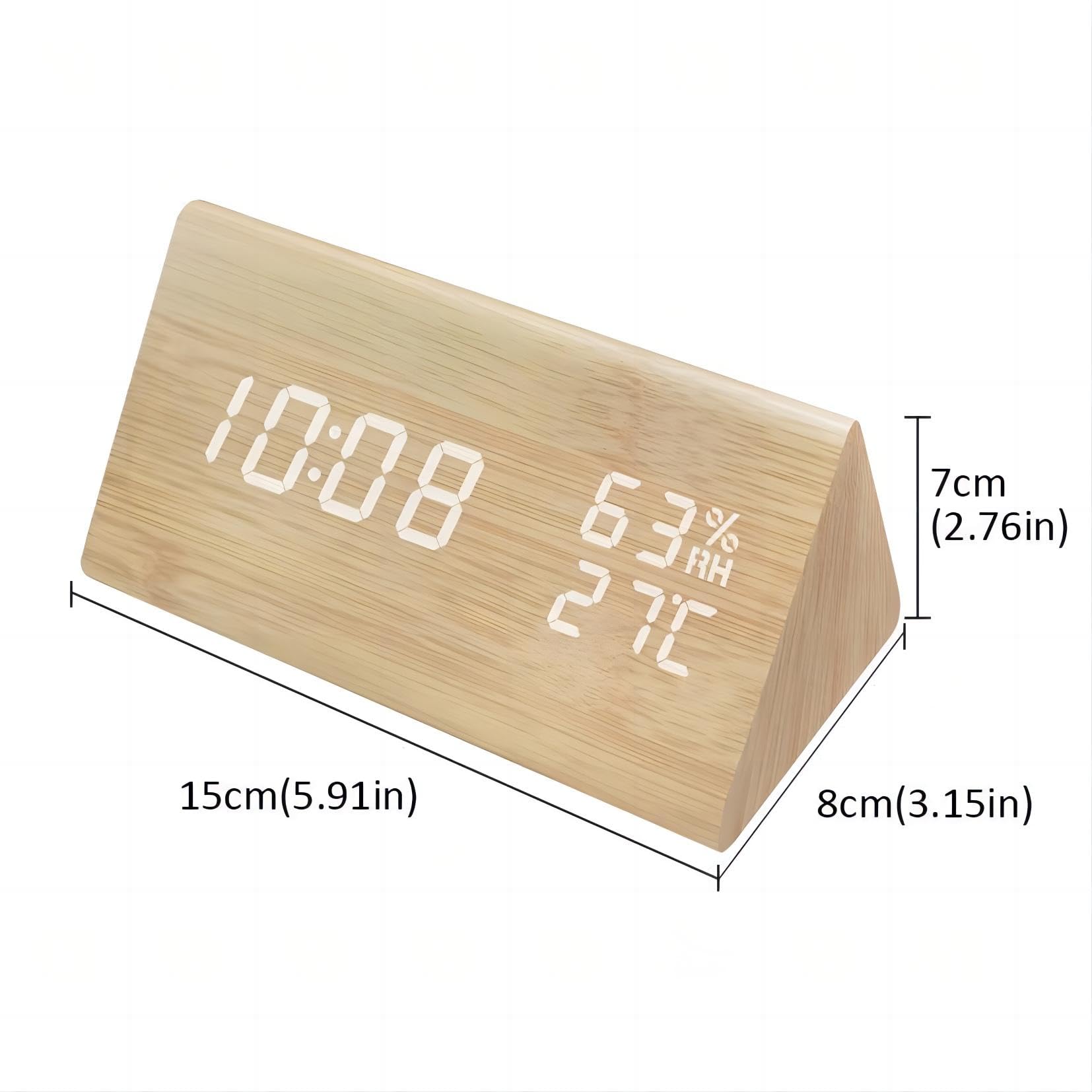 Reloj Despertador Digital, Madera ElectróNica Led Hora Fecha Temperatura Detección De Humedad 3 Configuraciones De Alarma 3 Niveles De Brillo para El Hogar Dormitorio Oficina
