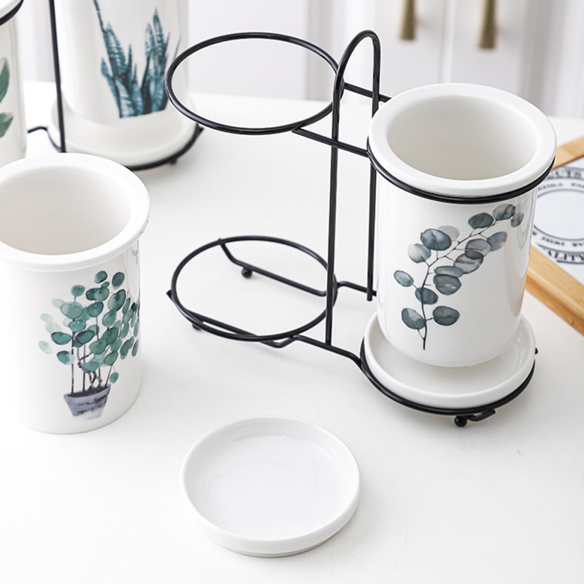 Zerodeko Support de Rangement en Céramique et Fer Blanc Facile à Nettoyer pour Baguettes Toucher Confortable, Design Simple et Élégant Cuisine et Table
