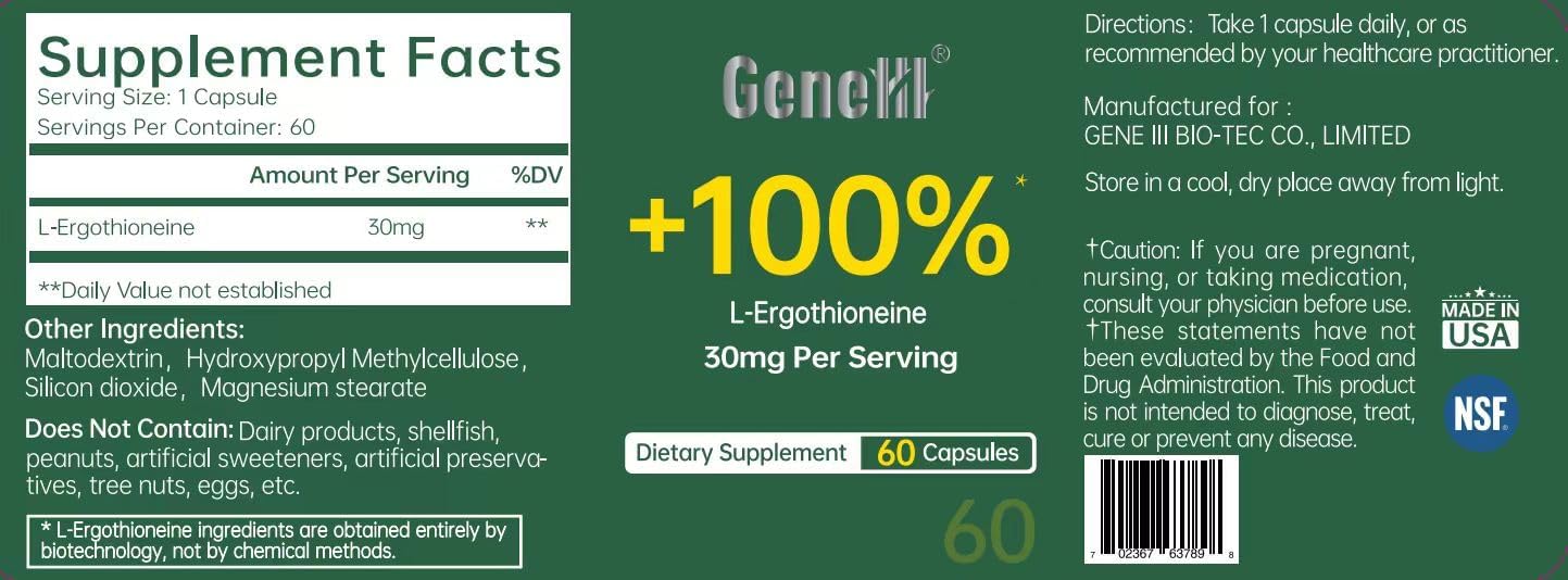 L-Ergothioneine Supplement 30mg - Fermentation-Based 99.99% Purity Antioxidant - Clinically Studied to Support Longevity, Restful Sleep & Healthy Aging - Vegan & Non-GMO - 60 Capsules — Amazon image 9