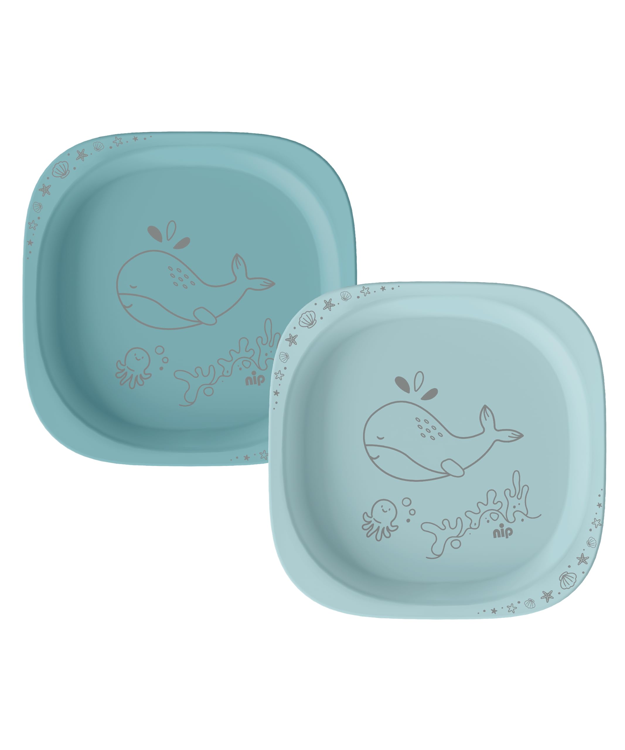 nip – Kinderteller | ab 4 Monaten | 2er Set | Bruchfester und ergonomischer Kinderteller aus über 90% nachwachsenden Rohstoffen, mikrowellen- und spülmaschinengeeignet, ideal für Beikost | Blau